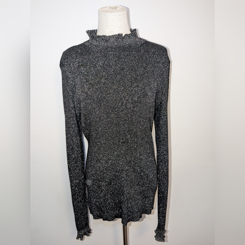 Ted Baker London Black Glitter Ribbed Turtleneck Sweater